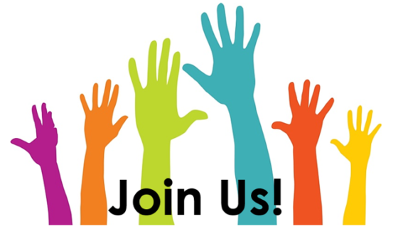Graphic image of colourful hands with the word join us!